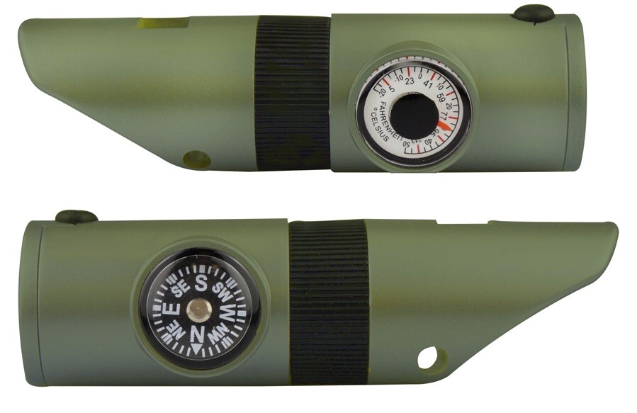 7-In-1 Emergency Survival Whistle Compass Thermometer LED Flashlight Magnifier