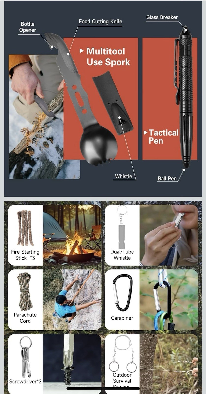 Camping Outdoor Survival Tool Kit Gift Set | Lightweight Emergency Gear
