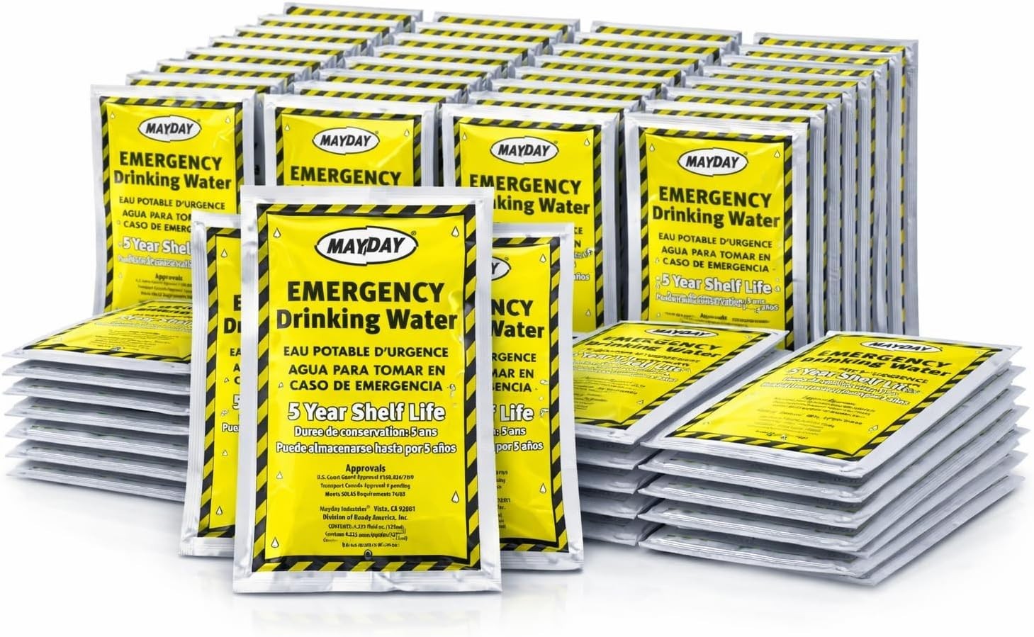 Mayday Leak-Proof Water Pouches – Purified, 4.225 Oz, 50 Pack for Safety