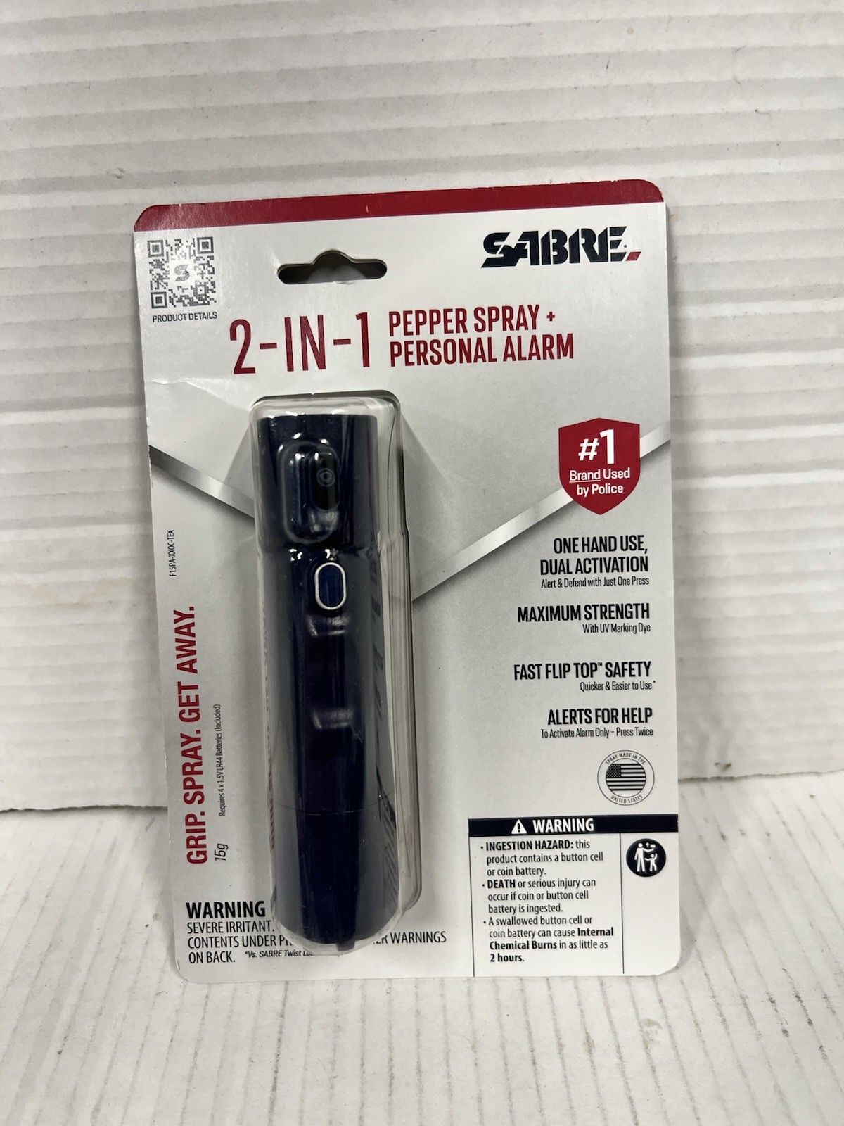 Sabre 2-in-1 Pepper Spray Flip Top 54oz Navy Blue UV Dye w/Built-in 130dB Alarm