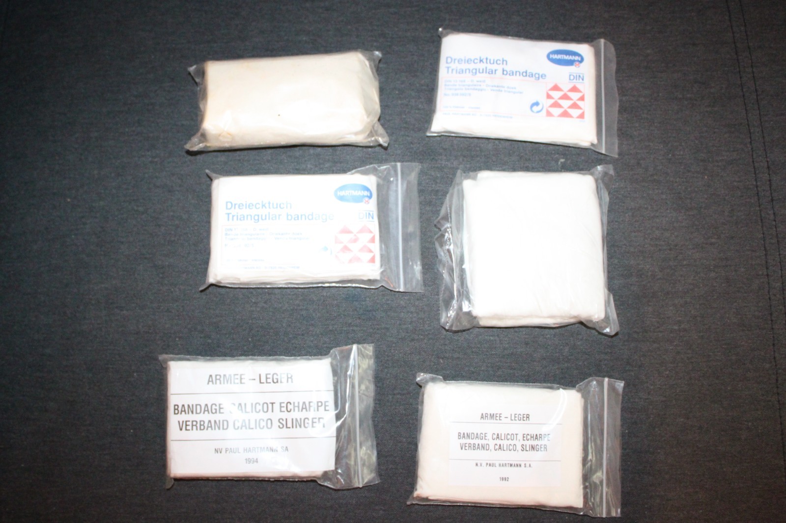 6) Belgium Military White Bandage Multi-Use Slinge First Aid Kit Emergency Field