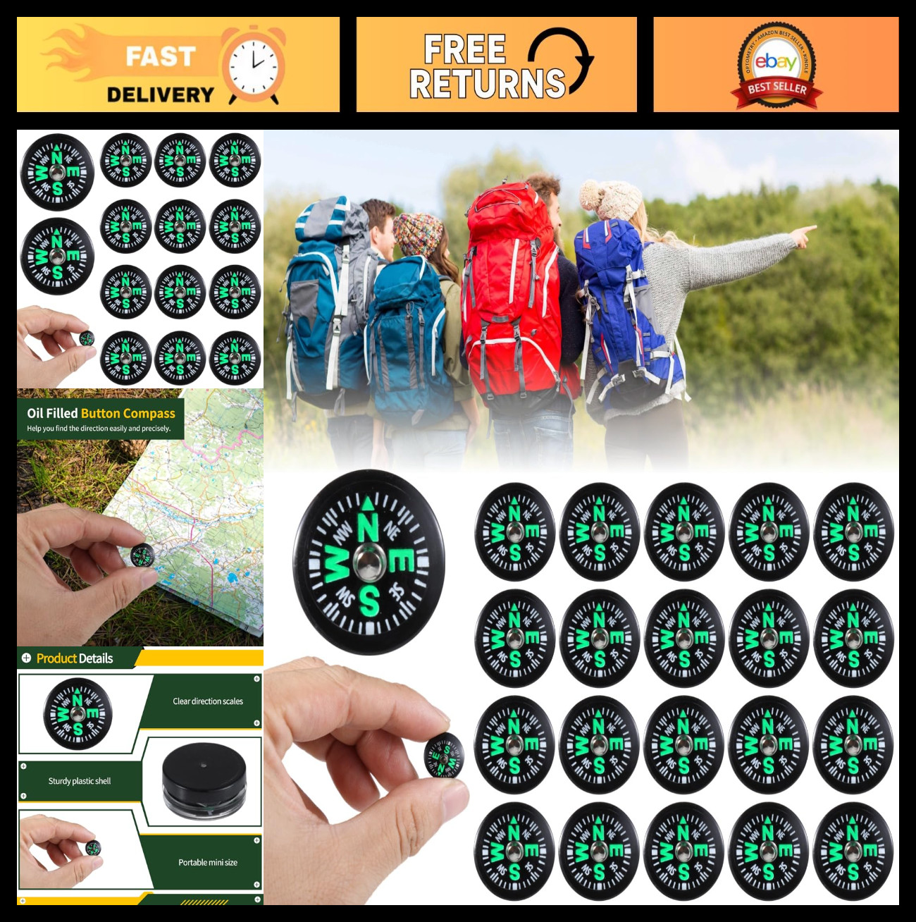 200 Pcs Mini Oil-Filled Pocket Compasses for Hiking, Camping & Survival Gear
