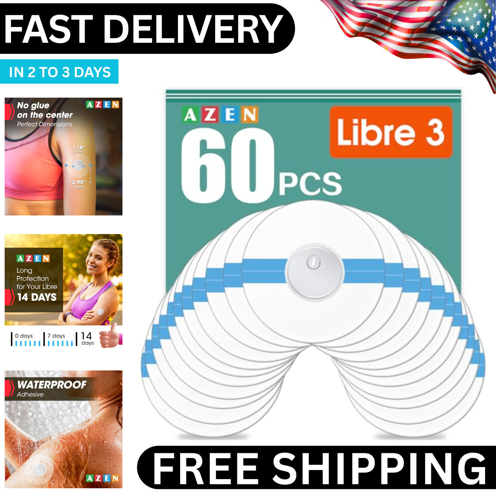 60 Pack Freestyle Sensor Covers for Libre 2/3,Waterproof Sensor Patches,Adhesive