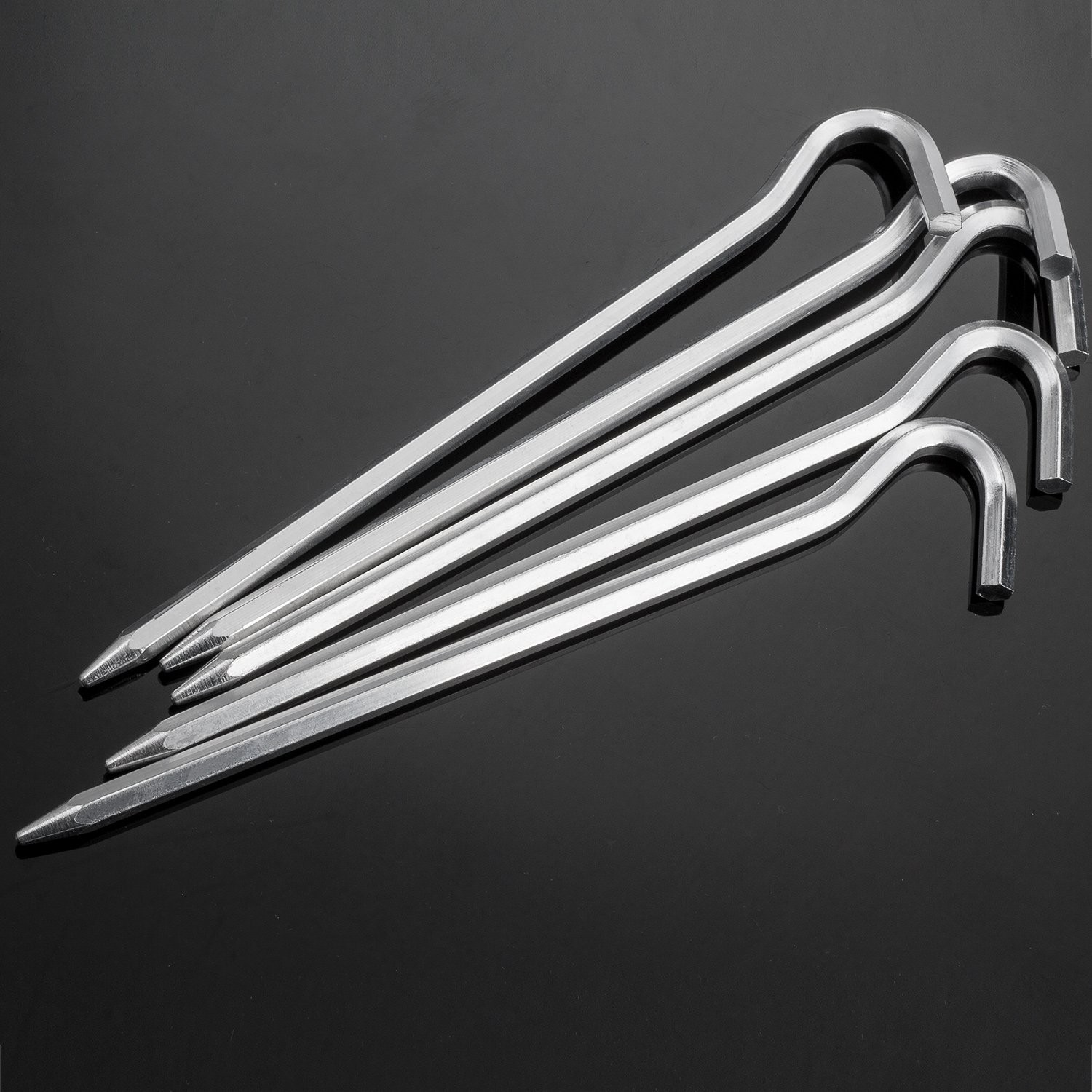 Tent Pegs – 12Pcs Aluminium Stakes with Hook – 7″ Hexagon Silver