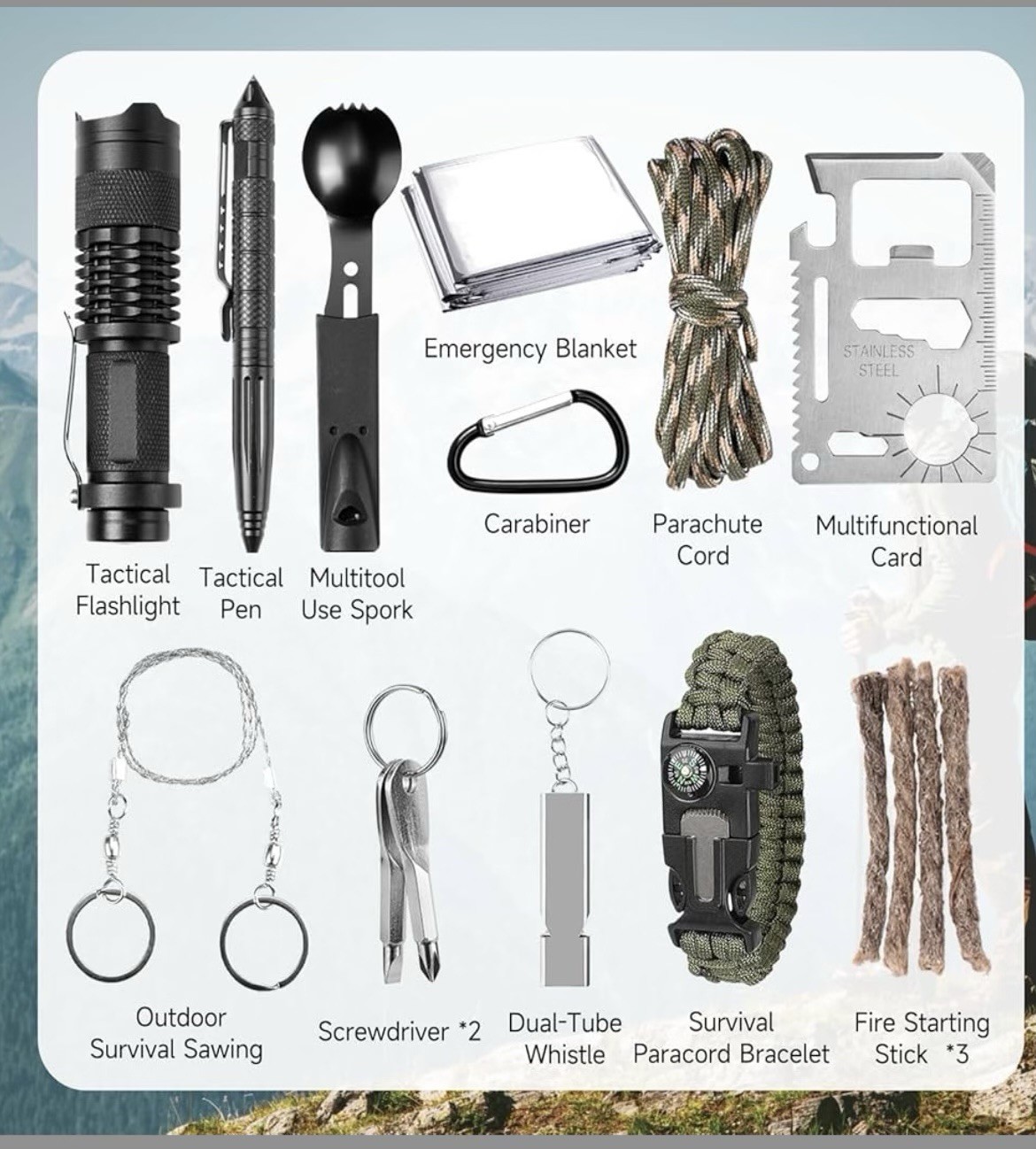 Camping Outdoor Survival Tool Kit Gift Set | Lightweight Emergency Gear