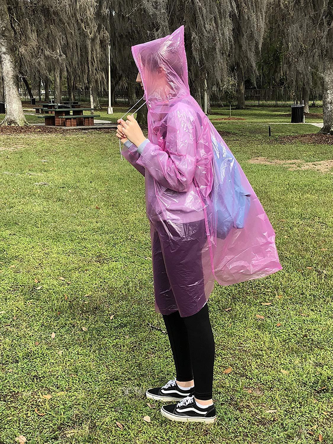 RAIN PONCHOS Survival W/Hood Drawstring FREE Phone Pouch Waterproof EMERGENCY