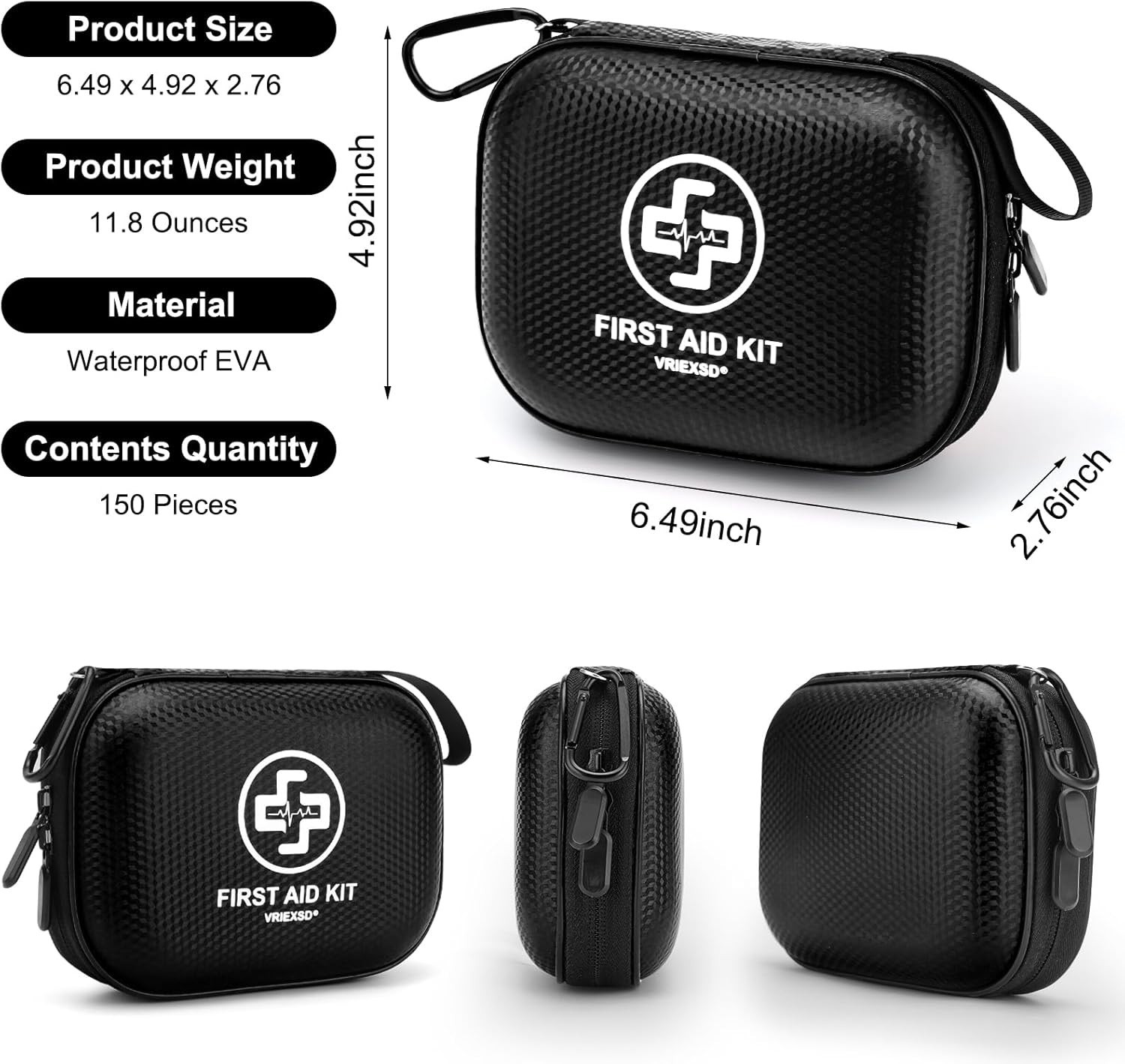 Mini First Aid Kit – 150 Piece Small Waterproof Hard Shell Medical Kit for Home,