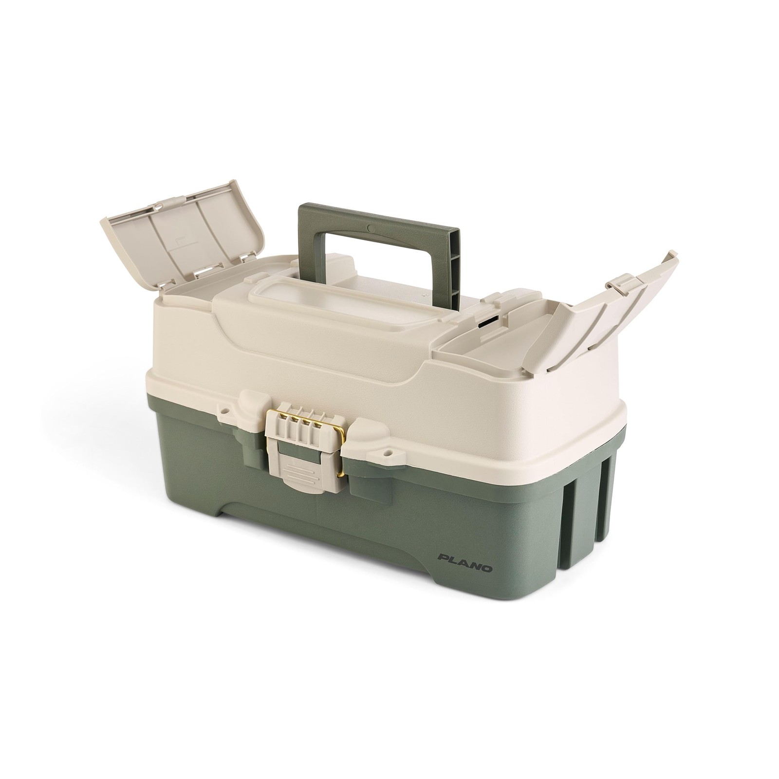Plano Three-Tray Tackle Box, Green/Tan, Rust-Proof Three-Tray, Green/Tan
