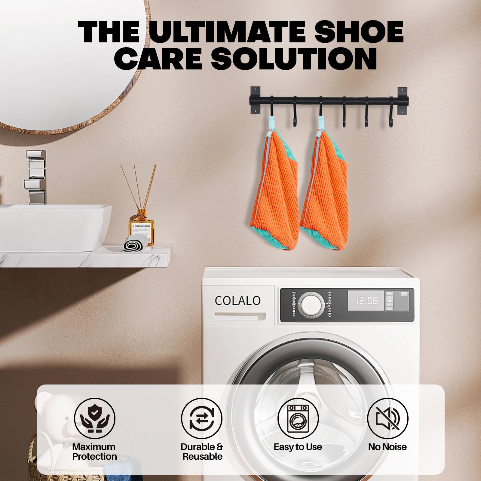 Shoe Washing Machine Bag: Laundry Bag for 7″L x 7″W x 15″H, Orange 2pcs