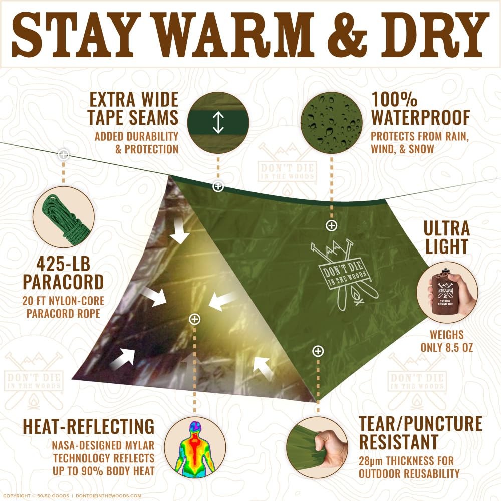 – Survival Tent – Made with Extra-Thick Space Blanket Thermal Mylar – Emergen…