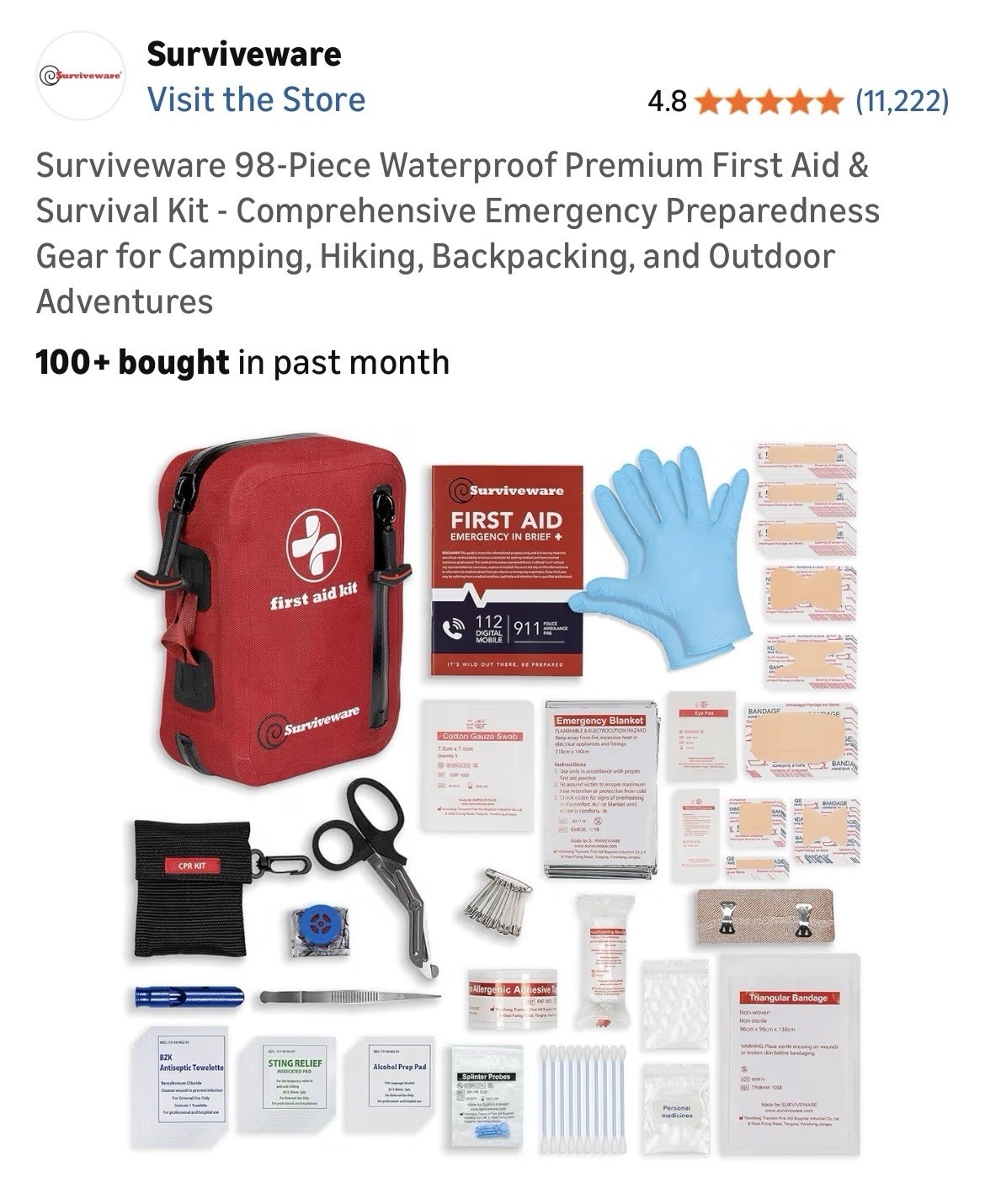 98-Piece Waterproof Premium First Aid & Survival Kit – Comprehensive Prepared…