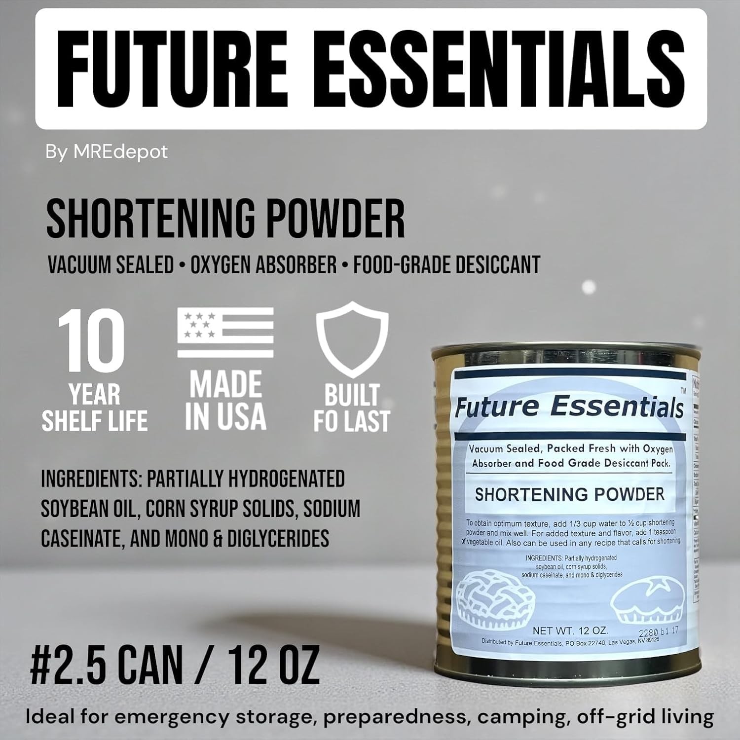 Future Essentials Canned Shortening Powder for baking and cooking | 6 CANS