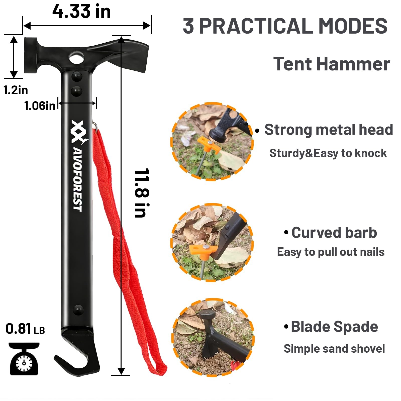20 Pcs Tent Stakes with Camping Hammers,Avoforest 7.1 Inch Non-Rust black