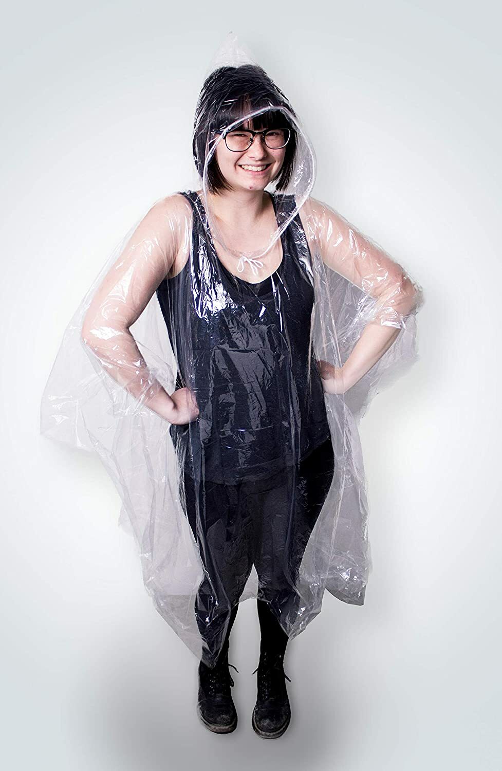 Rain Poncho’s Clear Plastic with Drawstring Hood 50″‘ x 80″ Double Thick (1)