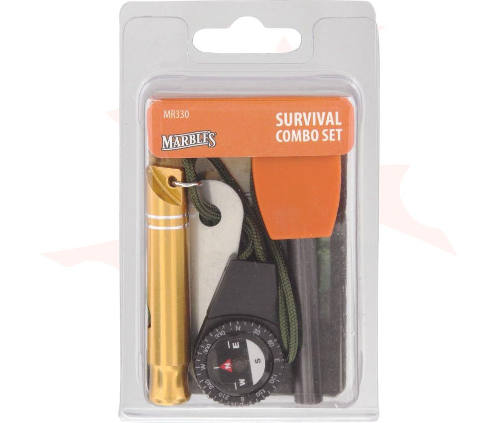 Marbles Knives Survival Combo Whistle Compass Ferrocerium Rod Striker Set 330