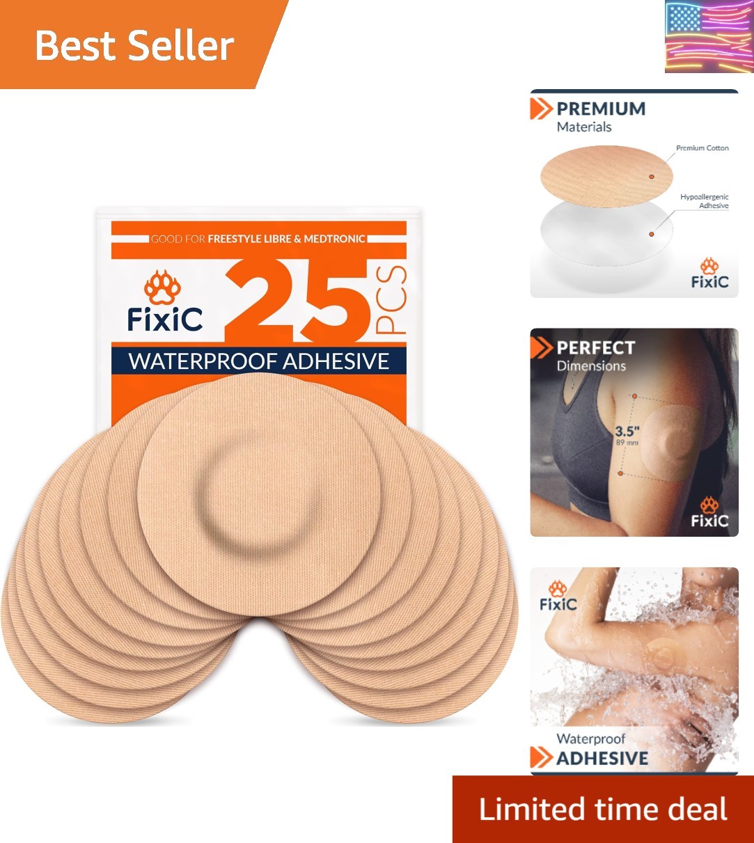 FixiС Adhesive Patches 25 Pack 3 1/2″ – Good for Libre 1, 2, 3 & Plus – G7 & …