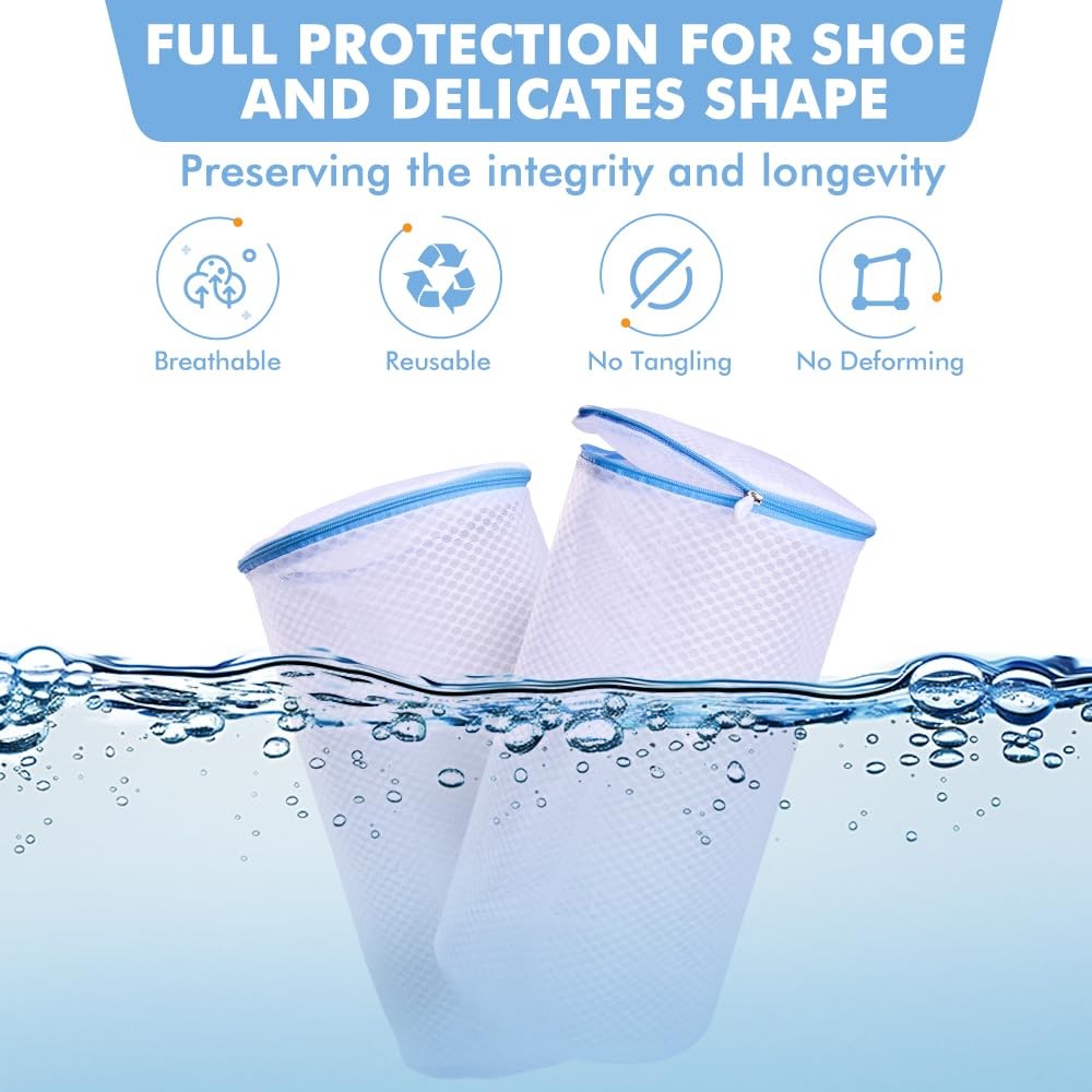 2 Pack Shoes Wash Bags,Shoe Washing 2 Large Laundry Bags (Shoes), White