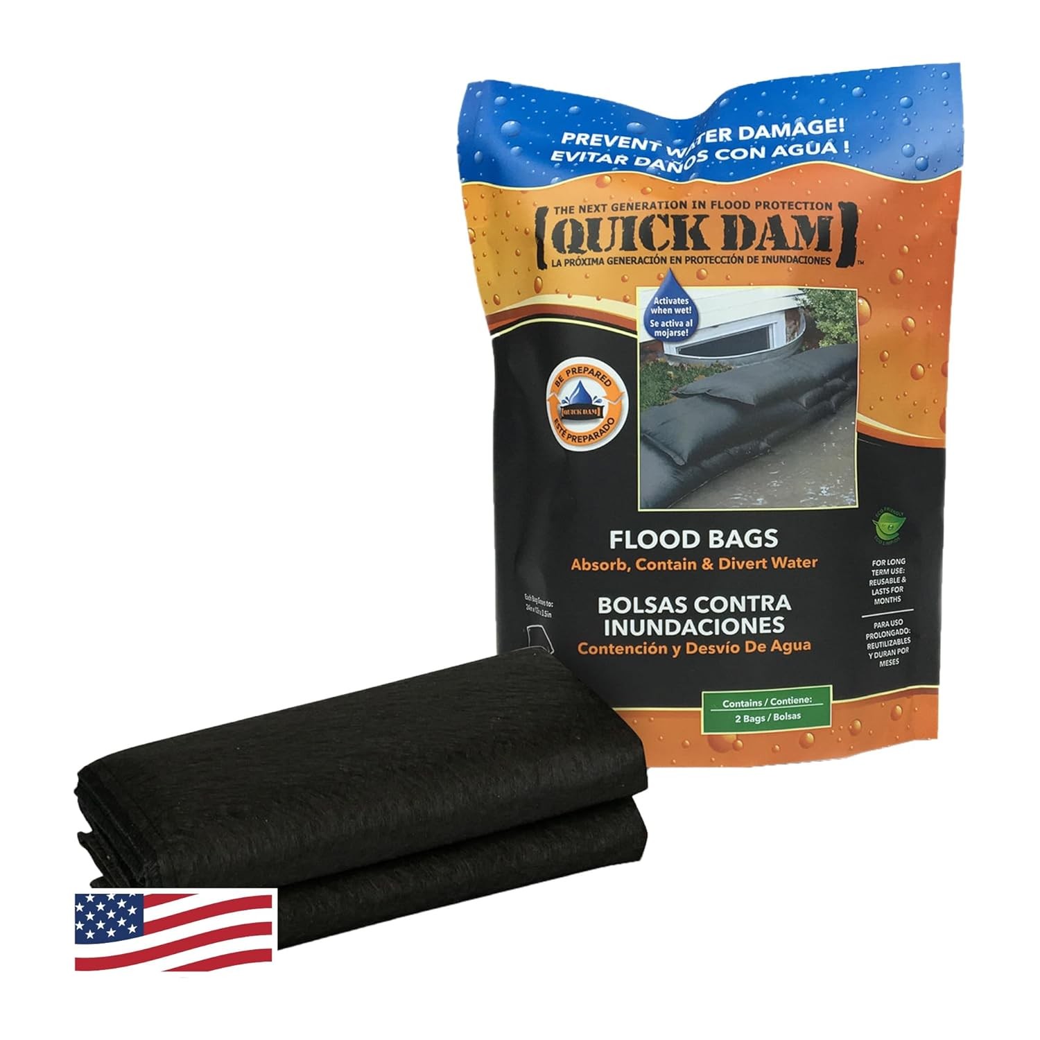 Water Activated Flood Bags 2 Pack Black Emergency Waterproof Protection