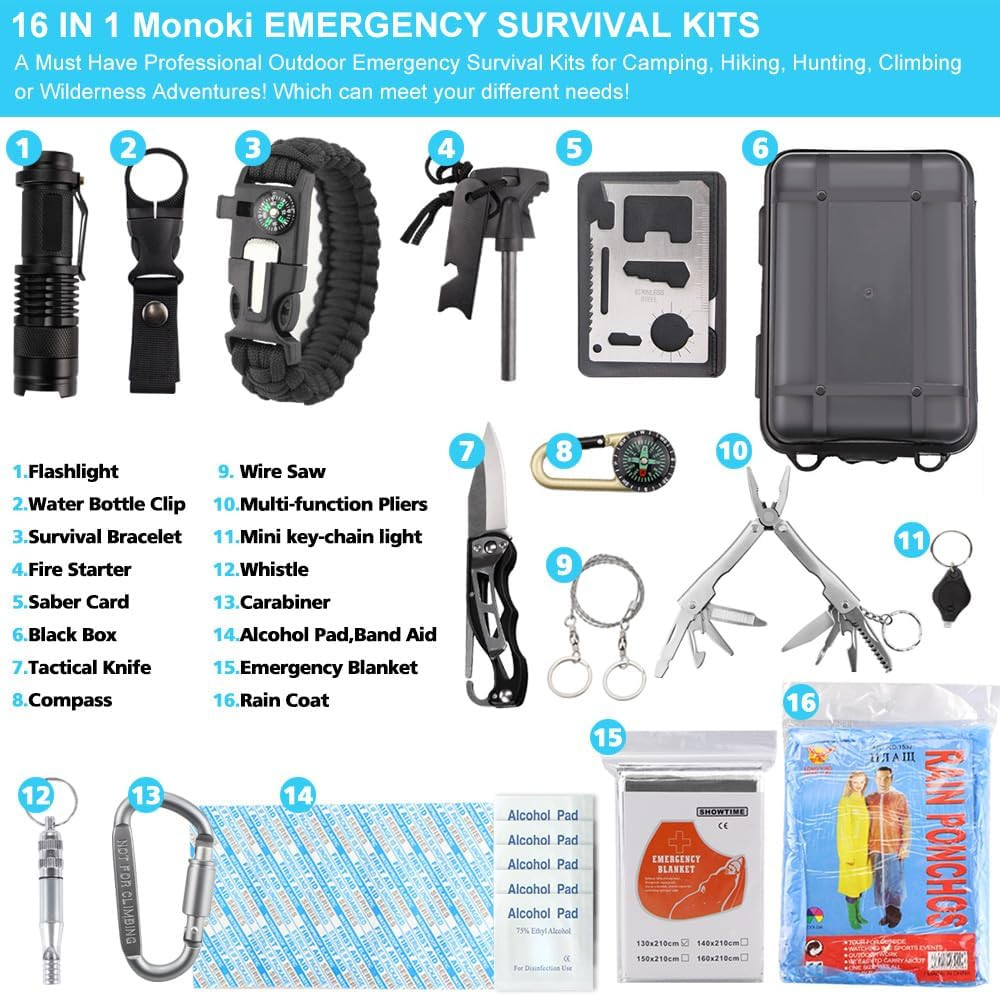 Survival Kit Outdoor Emergency Gear Kit for Camping Hiking Travelling or Adventu
