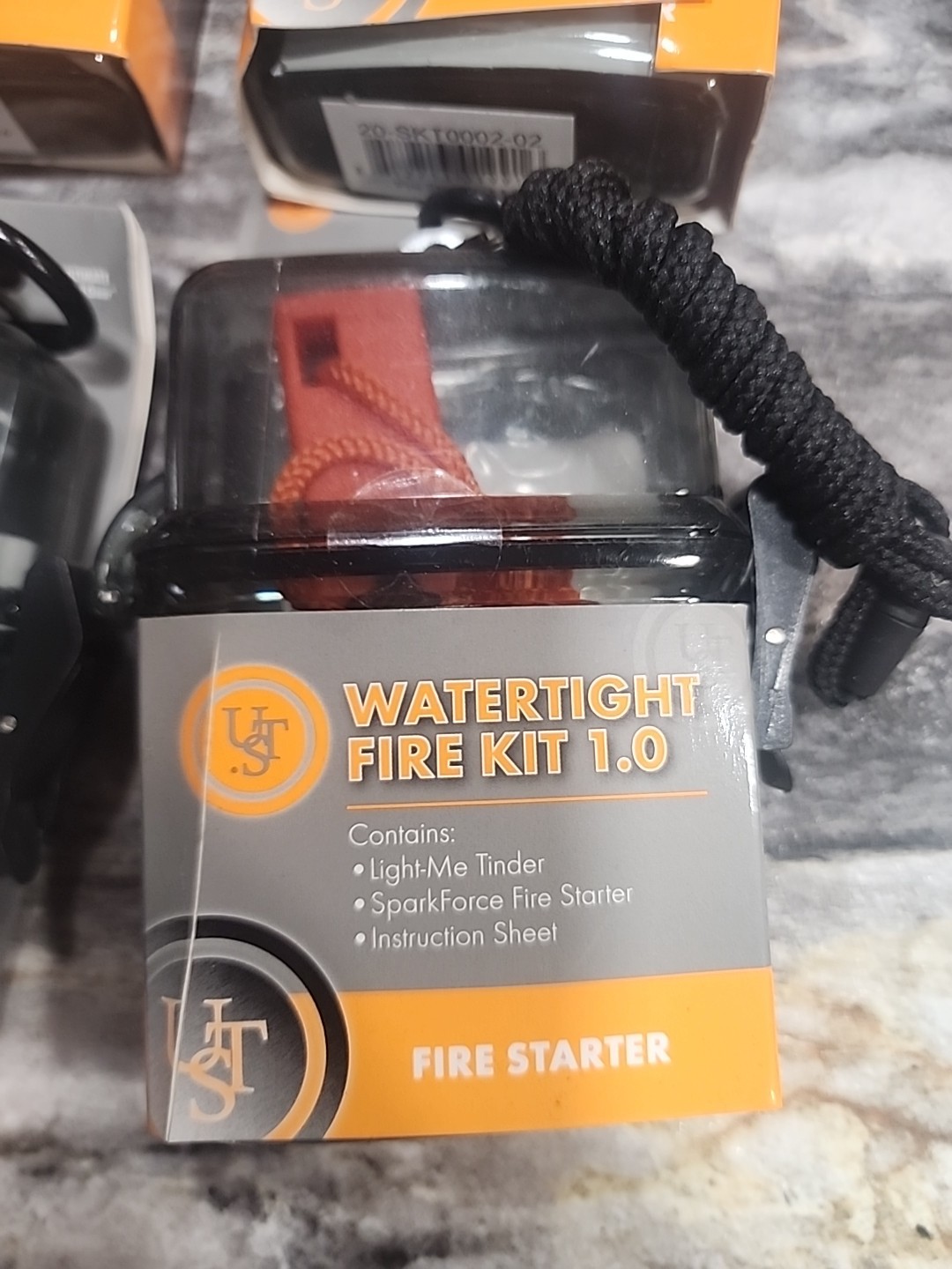 Lot Of 4 UST Watertight Fire Kit 1.0 Waterproof Case W/ Light MeTinder, Flint