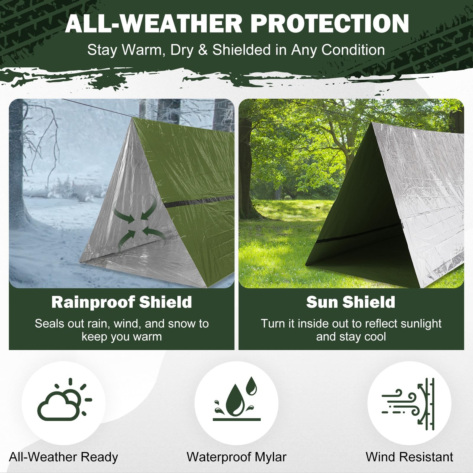 Life Emergency Tent Survival Shelter – 2 Person Mylar Waterproof Tube Tent wi…