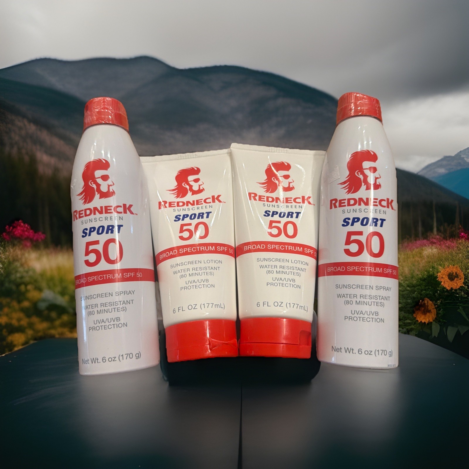 4-PACK lot Redneck Sunscreen Sport SPF 50 Water Resistant 6OZ LOTION & SPRAY