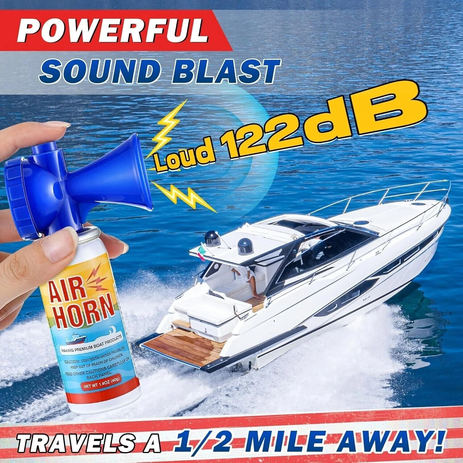 2-Pack Air Horn, 122db Air Horns Can, Heard up to 1/2 Mile Away, 1.4OZ SM100