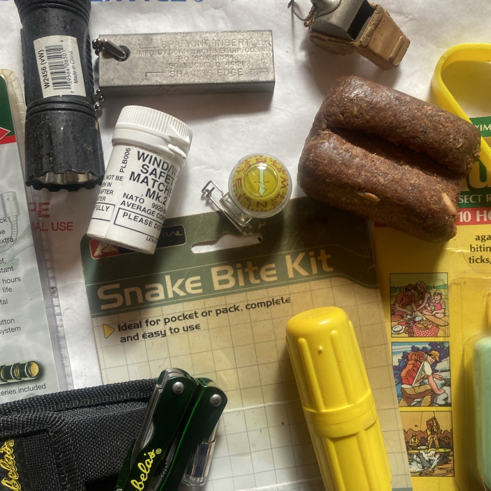 Lot Camping,Car,Hiking,compass, firestarter, snake bite mosquito Knife Light CL2