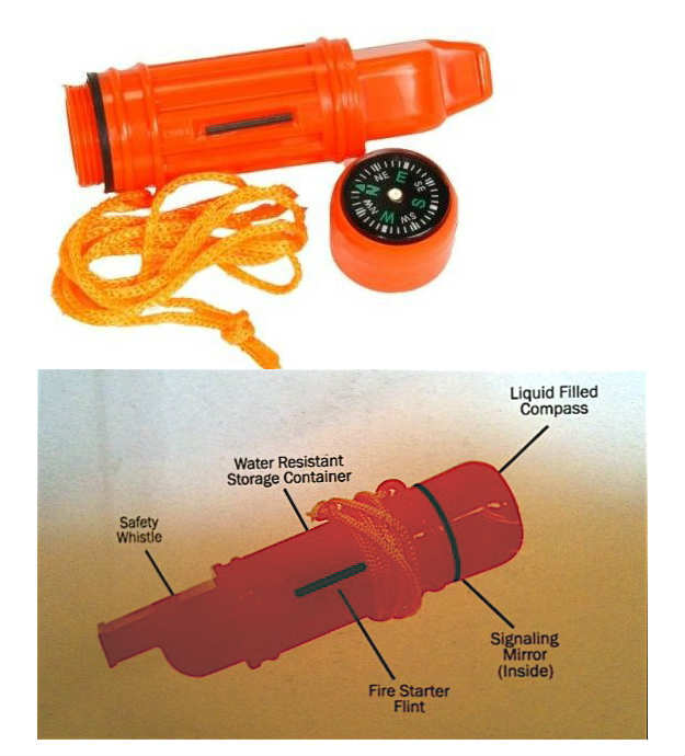 Survival Fire Starter + Multi-Knife + 25″ Wire Saw + Matches + 5 in 1 Whistle