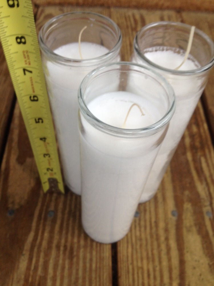 3x Original 80 Hour Hand Crafted White Candles. 3x Beautiful Glass Case