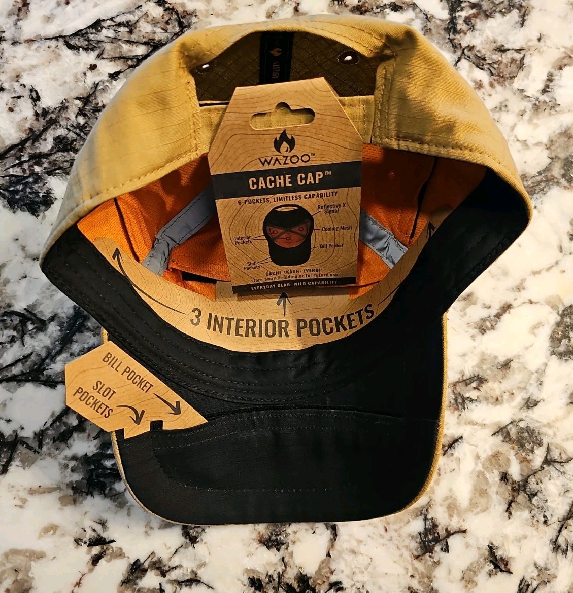 Wazoo Patch Cache Cap – 6 Secret Pocket Hat (Coyote Brown) Updated Version