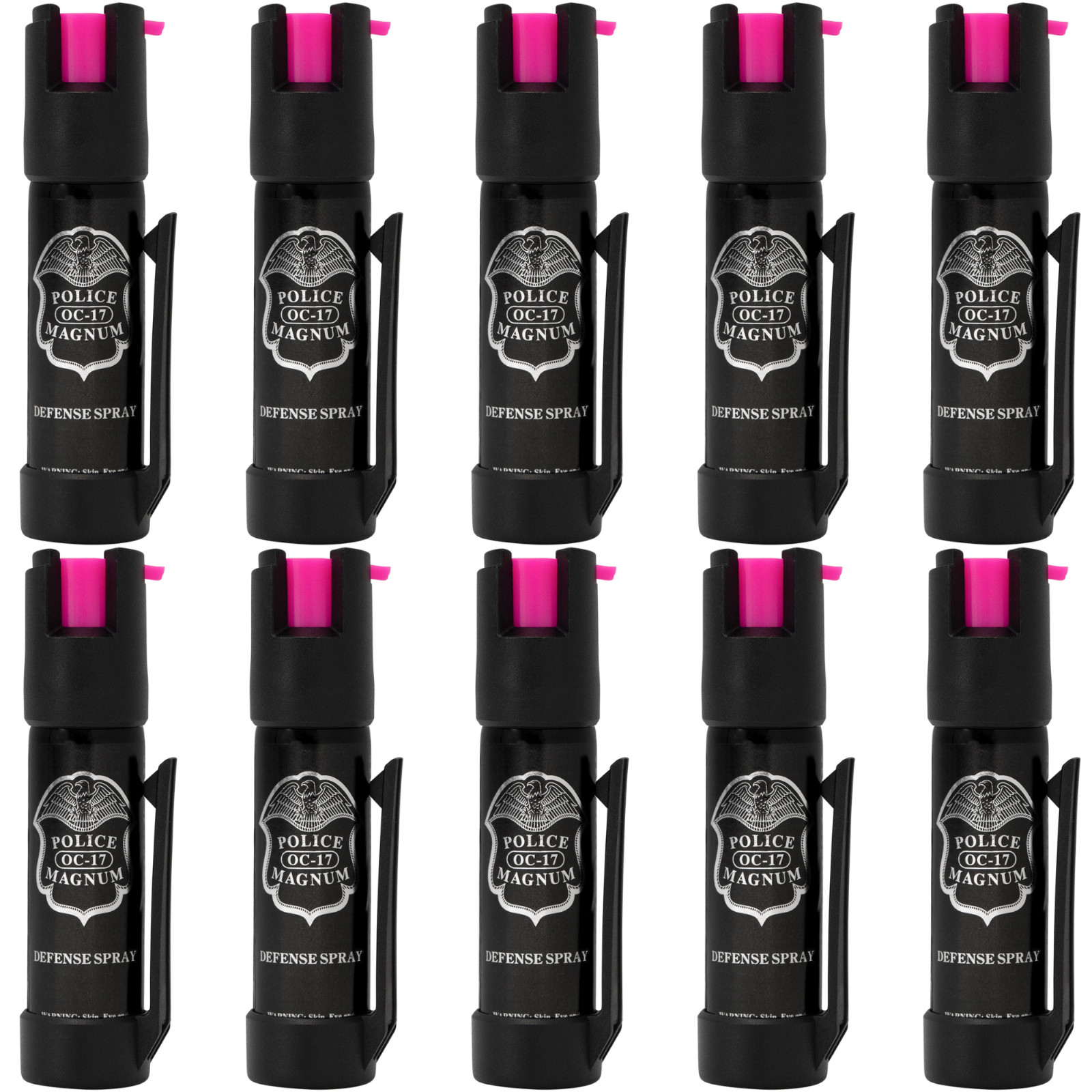 Police Magnum pepper spray bulk self defense security 10 pack 3/4oz BOTTOM CLIP