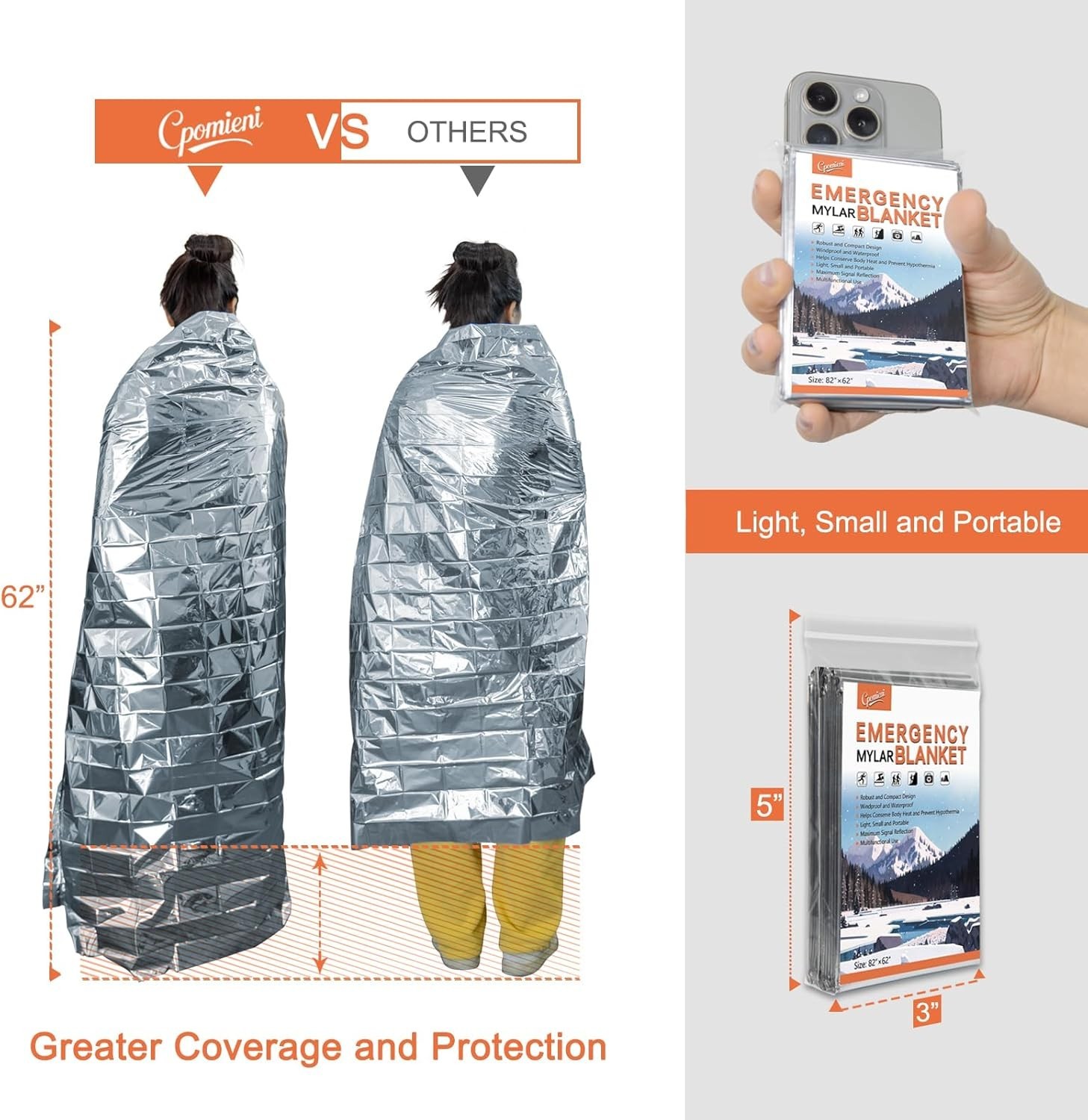 6..PACK Extra Large 82″x 62 Emergency Solar Mylar Blanket Survival Safety