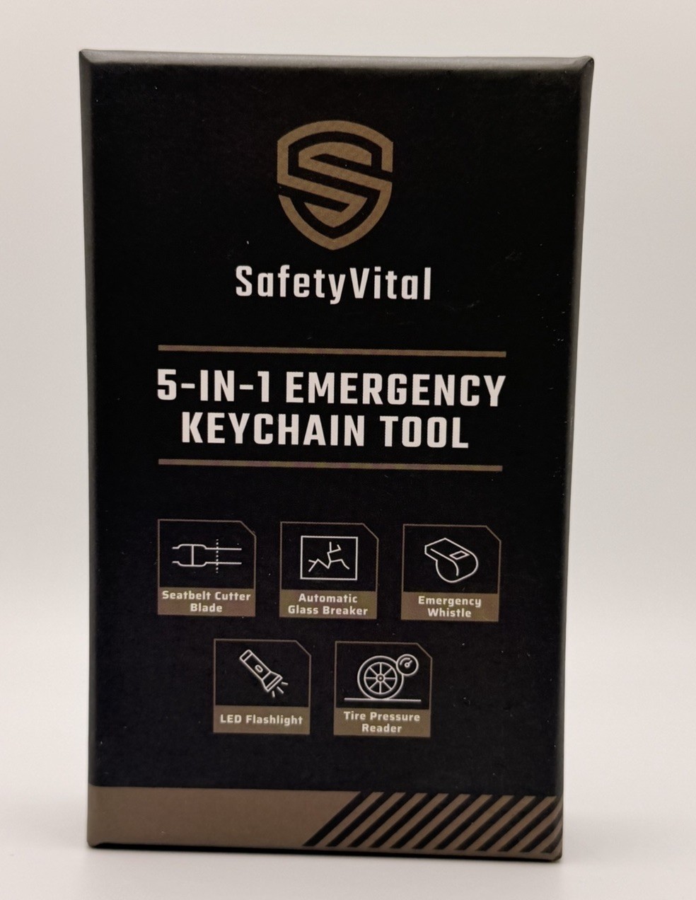 SafetyVital 5-in-1 Emergency Keychain Multi-Tool Black/Yellow Battery Required
