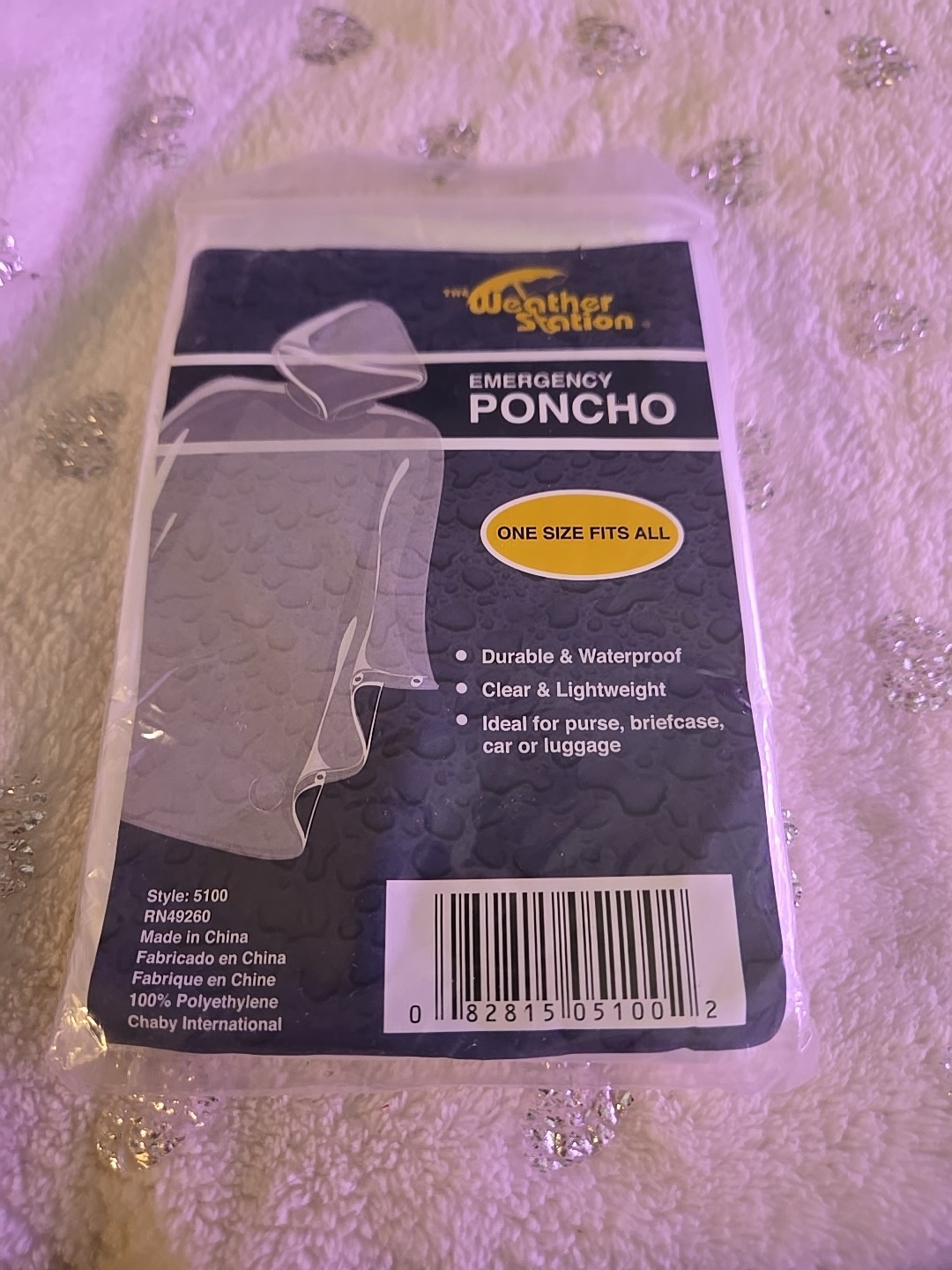 Weather Station Emergency Poncho Clear Lightweight One Size fits all