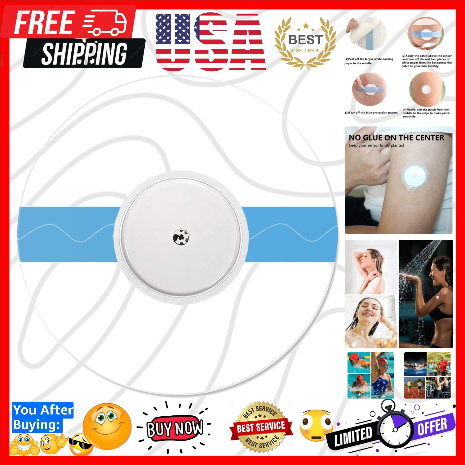 Sensor Covers for Libre 2/3/Plus, 55 Pack Waterproof Adhesive Patches,Transpa…