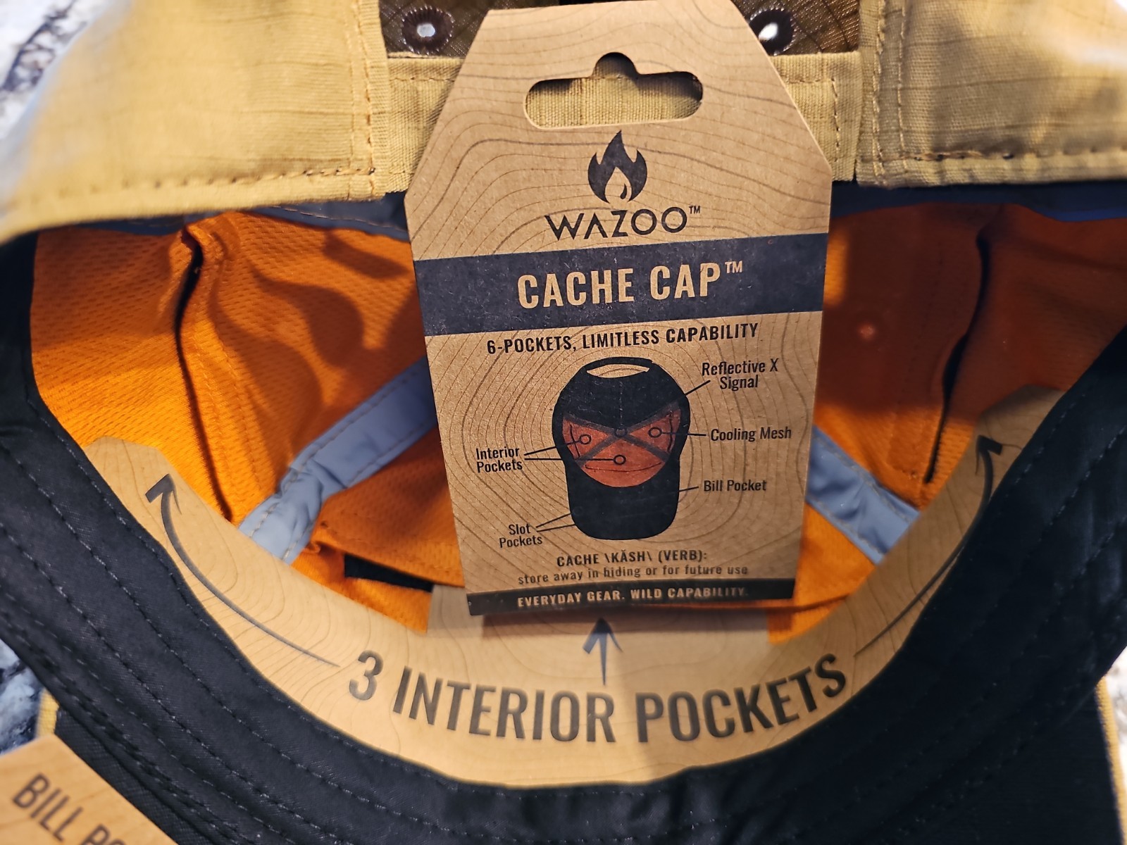 Wazoo Patch Cache Cap – 6 Secret Pocket Hat (Coyote Brown) Updated Version