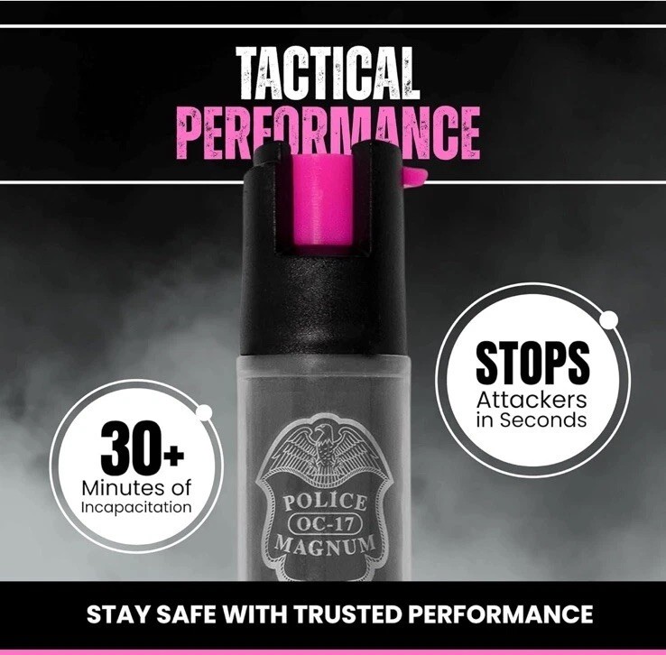 Pocket Knife AND Police Magnum Pepper Spray Safety Lock Self Defense Security