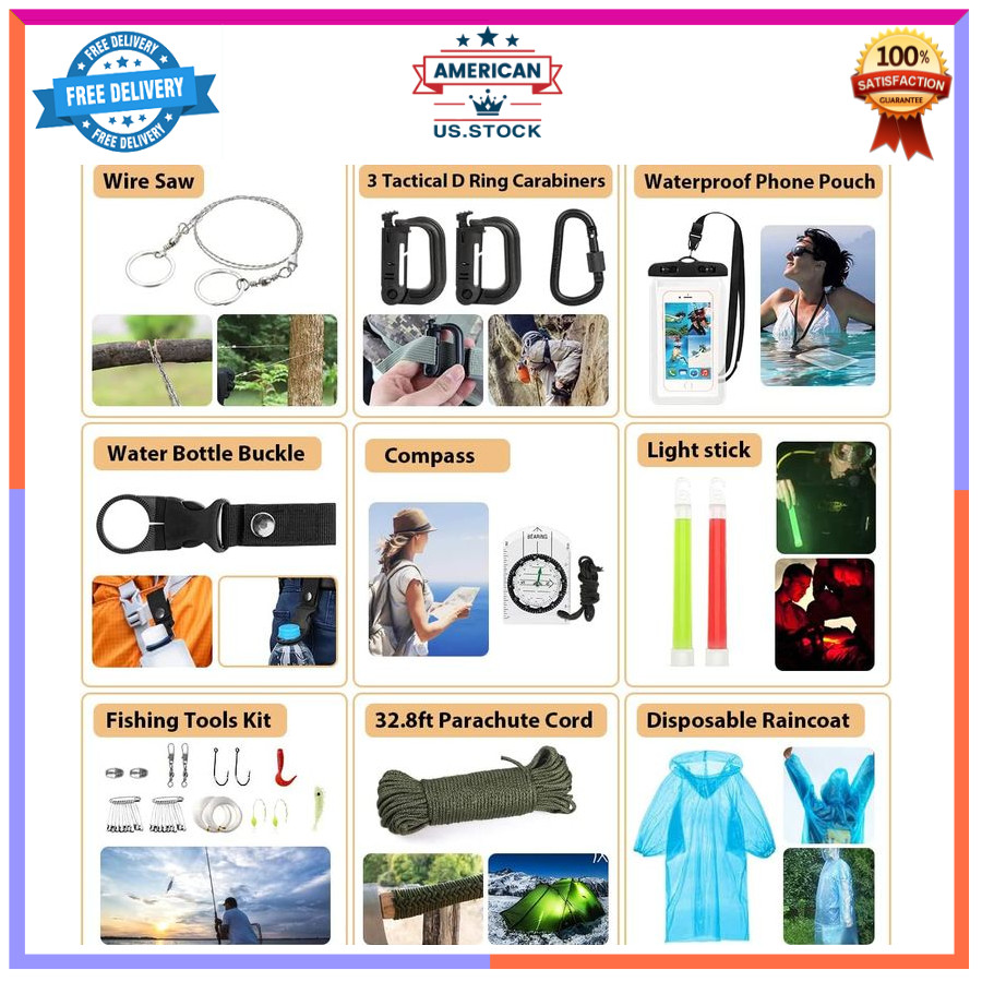 250Pcs Survival Kit First Aid Kit with Emergency Tent Molle Bag for Camping Gear