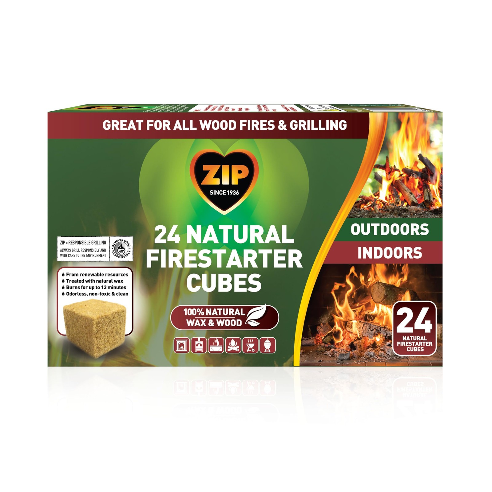 Zip 100536000 Natural Firestarter Cubes 24 Count, White 24 Multicolor