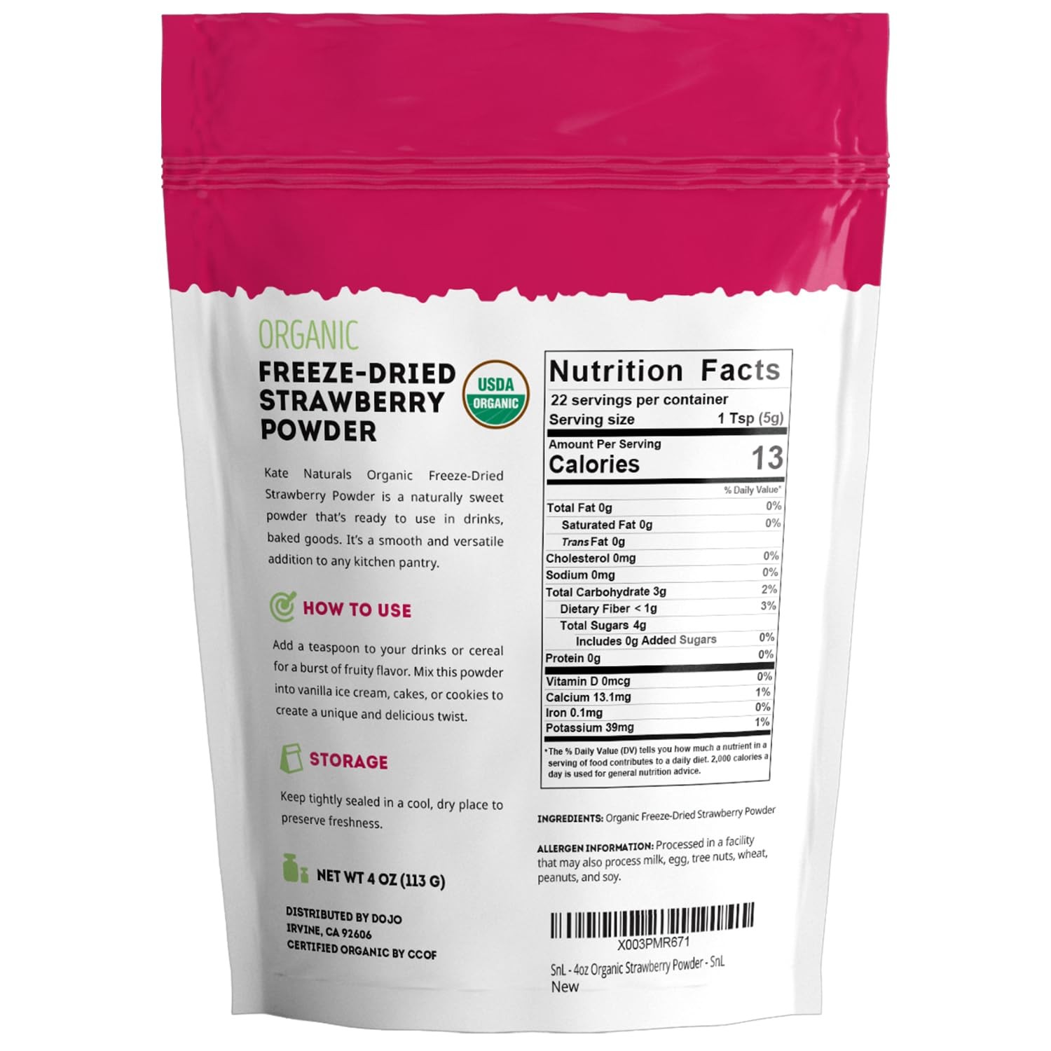 Kate Naturals Organic Freeze Dried Strawberry 4 Ounce (Pack of 1), Pink