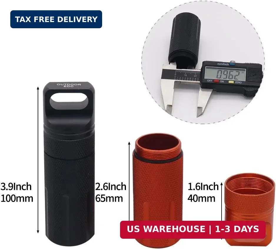 HRX Package Outdoor Waterproof EDC Survival Container Capsule, Airtight Aluminum