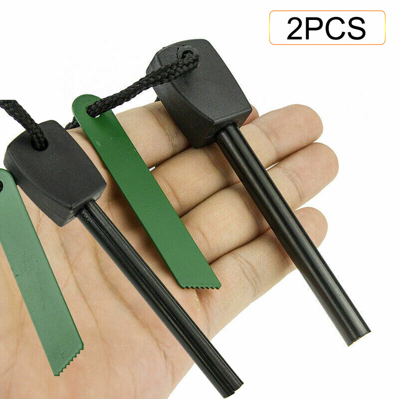 2x Fire Starter Flint Steel Striker Survival Kit Ferro Rod Outdoor Camping Tools