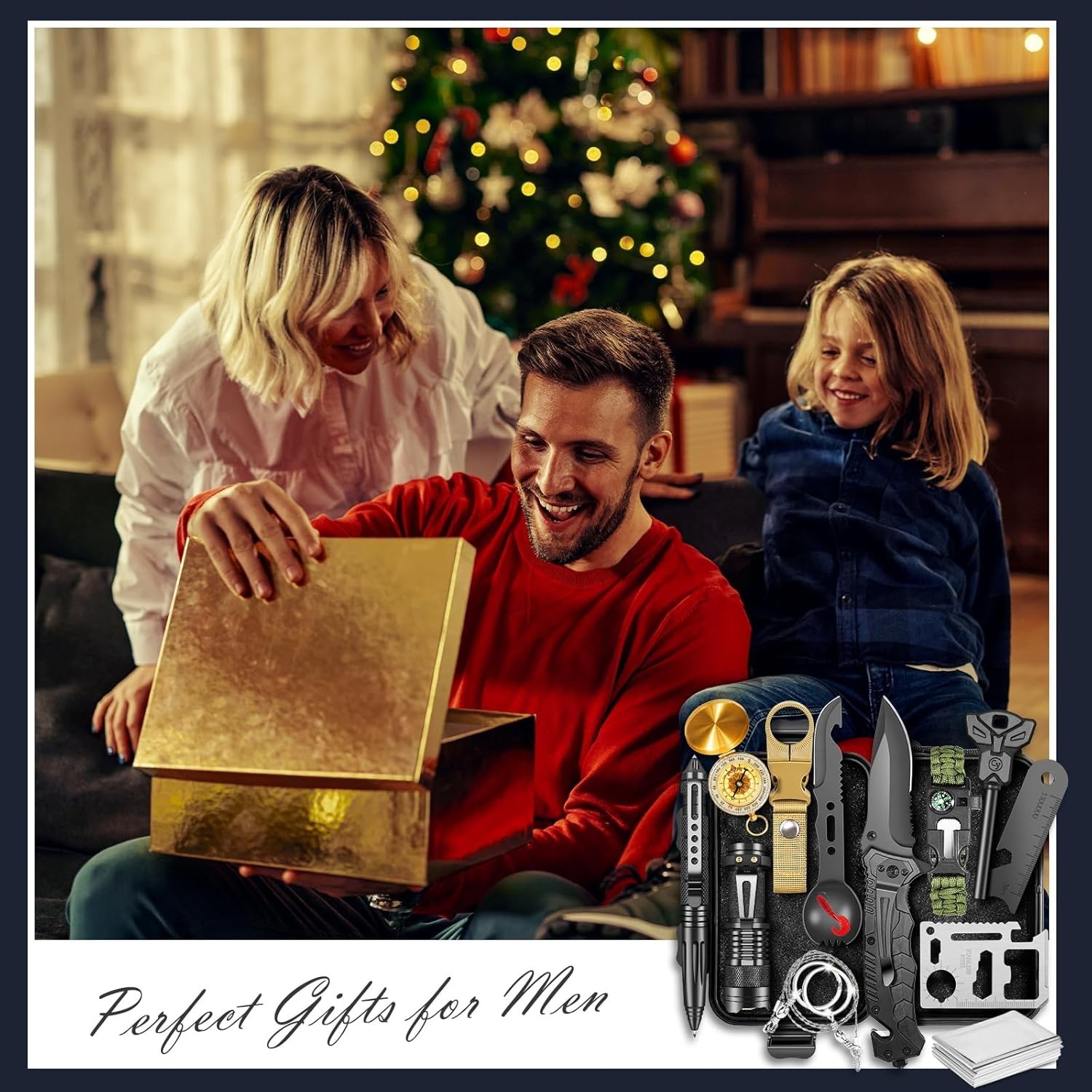 Gifts for Men Dad Husband Boyfriend Him, Survival Kits, 14 in 1 Survival Gear Ca