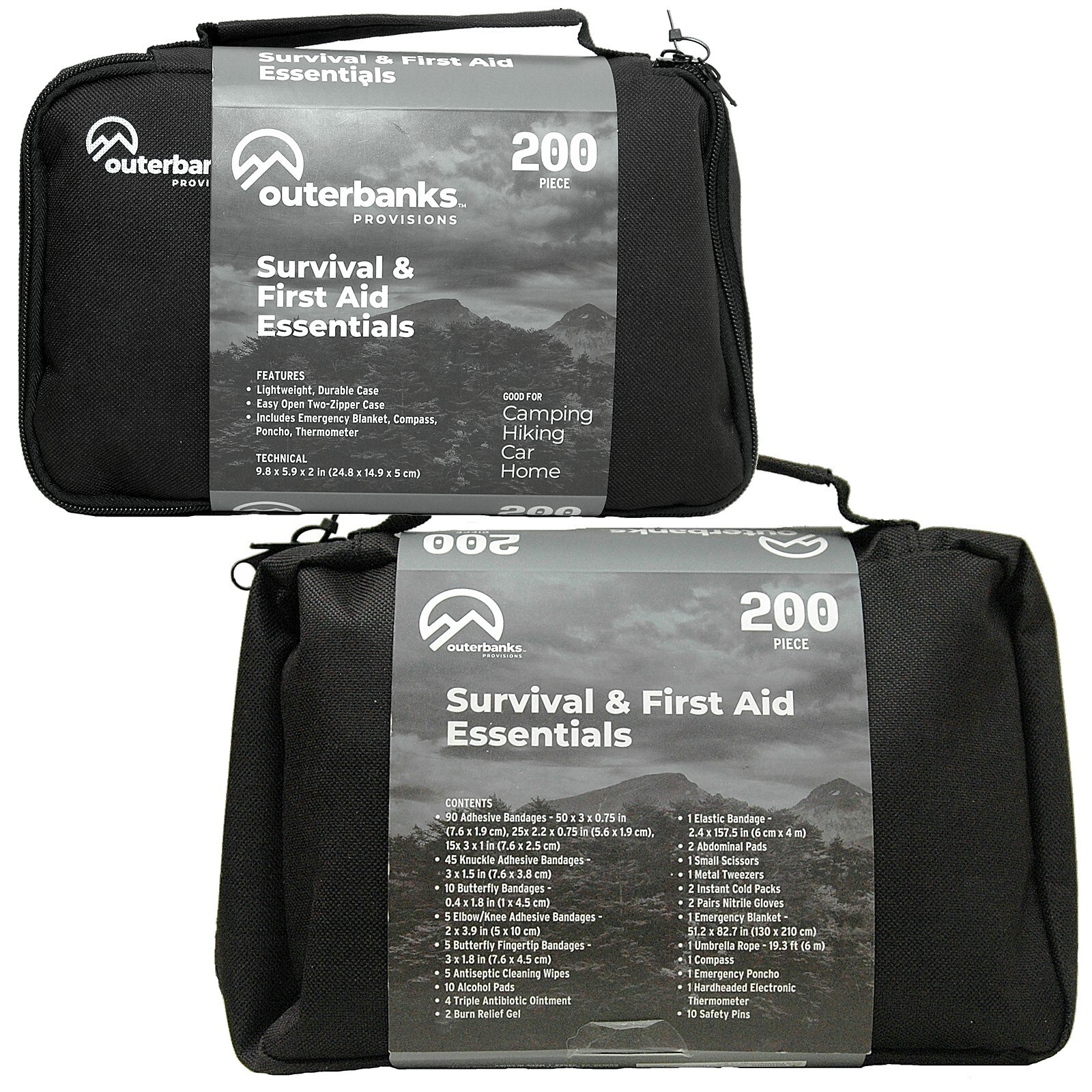 Outerbanks Survival And First Aid Essentals-200 Piece w/Carry Case-Storage