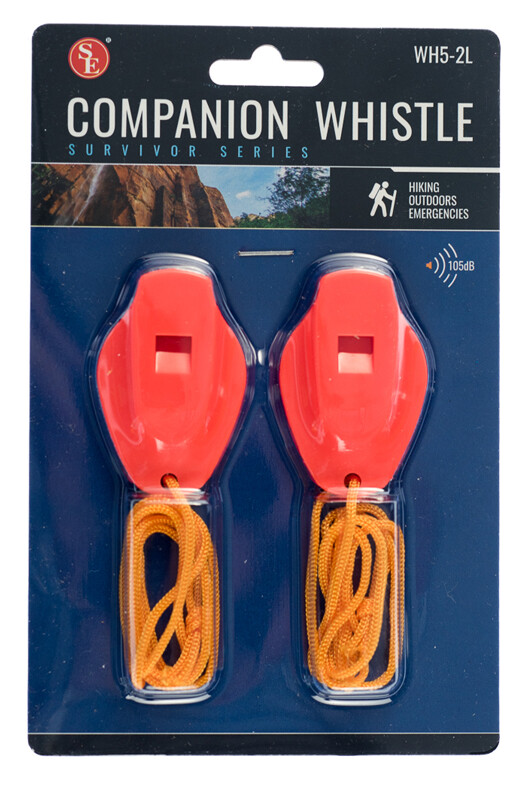2pc Plastic Companion Whistles & Lanyard Emergency Survival