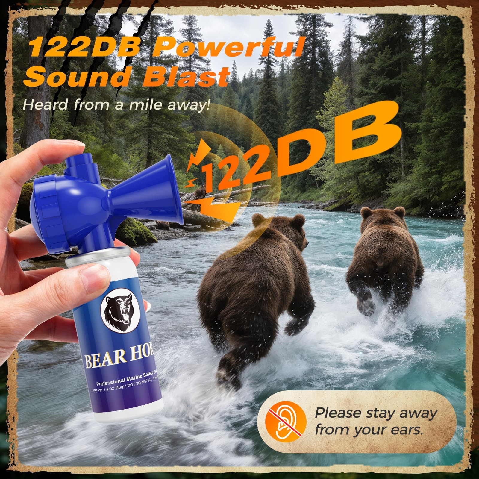 2 Pack Bear Horn, 122dB Loud Bear Horns to Scare Bear, Handheld Air Horn with…