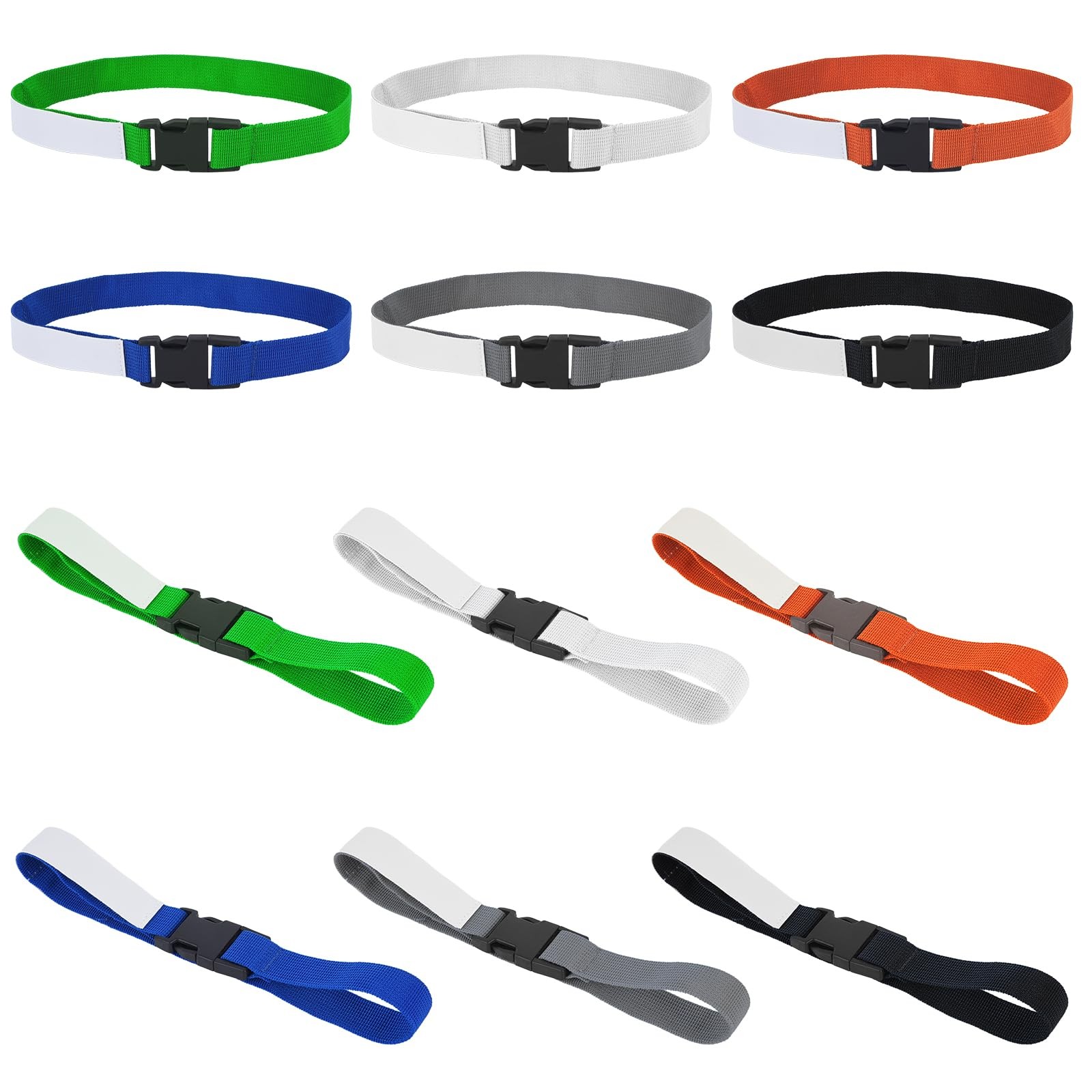 12pcs Laundry Strap with Medium, White, Gray, Black, Orange, Green, and Blue.