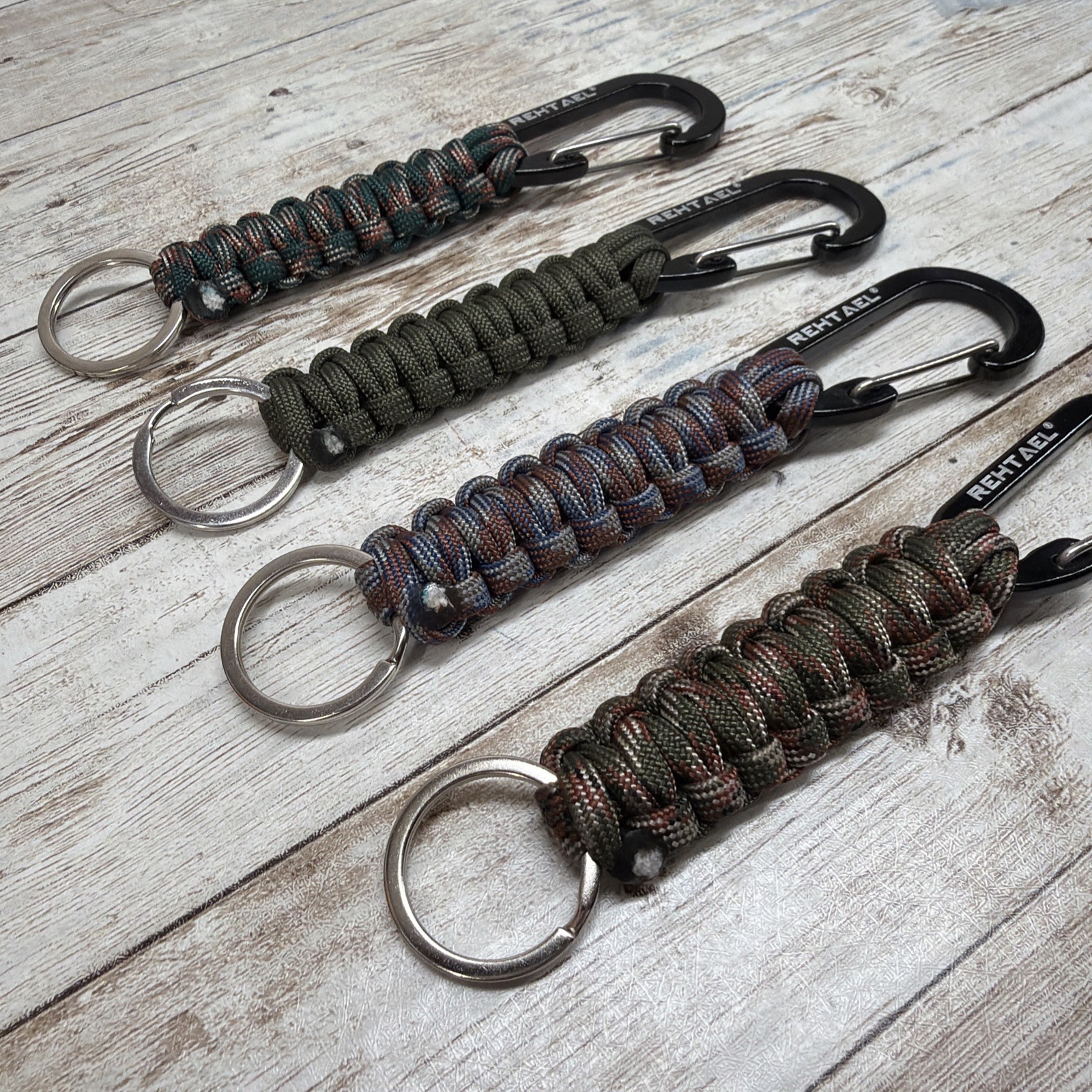 REHTAEL Keychain Paracord Carabiner Military Braided Heavy Duty Green Camo Pack