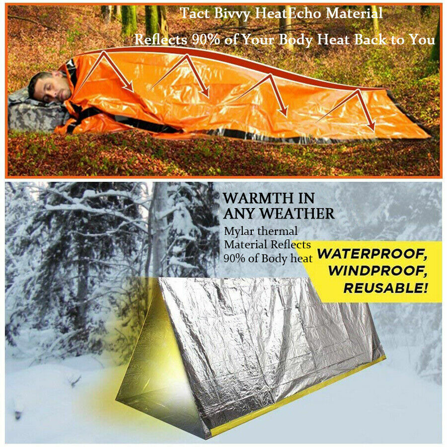 2 Pack Emergency Sleeping Bag Outdoor Camping Gear For Hiking Survival Thermal